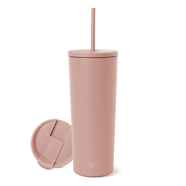 Classic Tumbler in dusty rose by Simple Modern with matching lid and straw on white background Classic Tumbler in dusty rose by Simple Modern with matching lid and straw on white background
