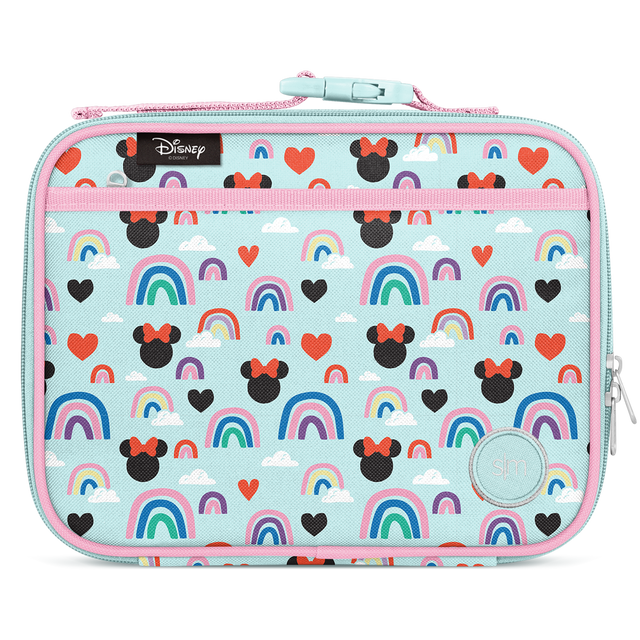 Soft seafoam green insulated lunch bag with bright pink trim, piping on edges, and matching handle. Soft seafoam green insulated lunch bag with bright pink trim, piping on edges, and matching handle.