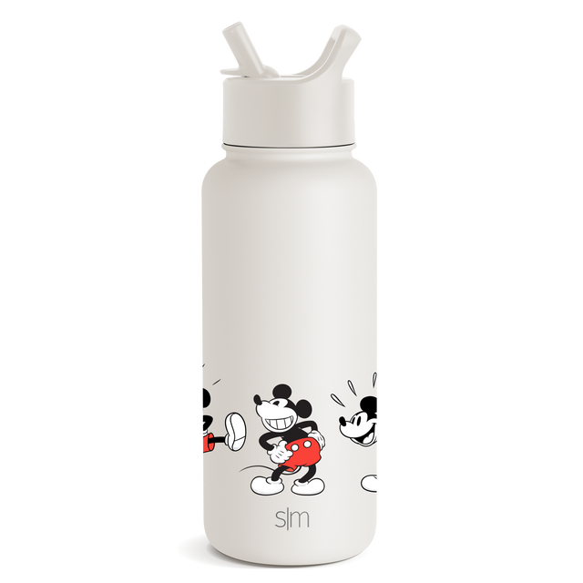 White insulated water bottle with rounded base, white cap, and curved straw-style handles against neutral background White insulated water bottle with rounded base, white cap, and curved straw-style handles against neutral background