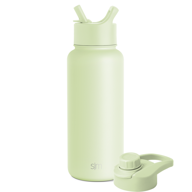 Pale sage green sans serif font display bottle with white highlights on white background, shown from front angle Pale sage green sans serif font display bottle with white highlights on white background, shown from front angle