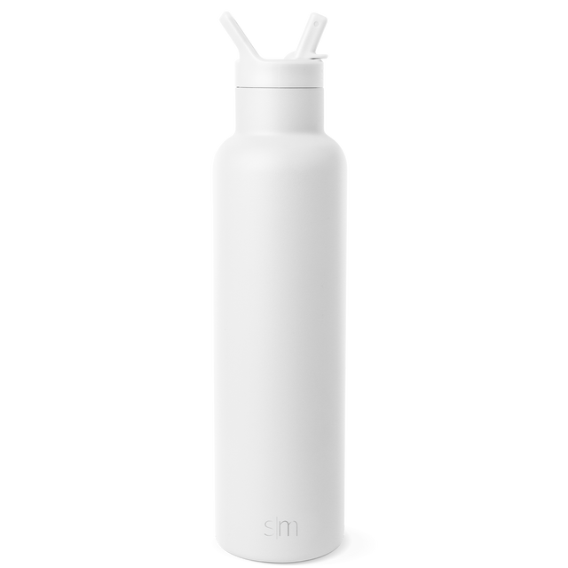 White cylindrical water bottle with light gray shadows on a white background, emphasizing its clean modern design and cylindrical shape. White cylindrical water bottle with light gray shadows on a white background, emphasizing its clean modern design and cylindrical shape.