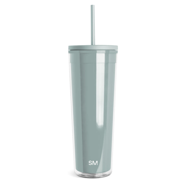 Sage green insulated tumbler with matching lid and clear center panel showing the interior, displayed against a white background. Sage green insulated tumbler with matching lid and clear center panel showing the interior, displayed against a white background.