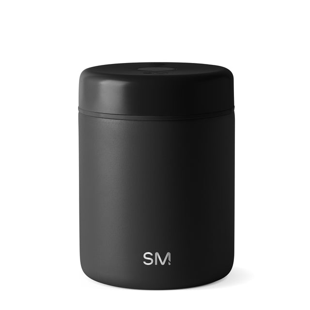 Matte black container with matching lid, minimalist design with solid black color palette Matte black container with matching lid, minimalist design with solid black color palette
