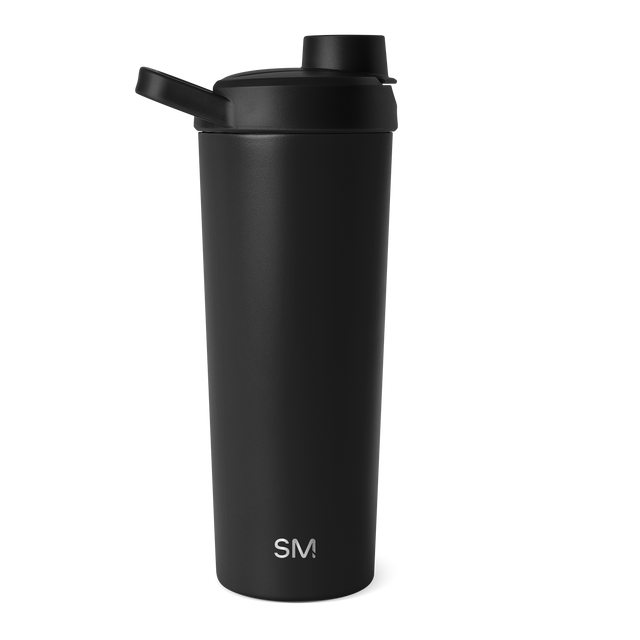 Deep matte black water bottle against a white background Deep matte black water bottle against a white background