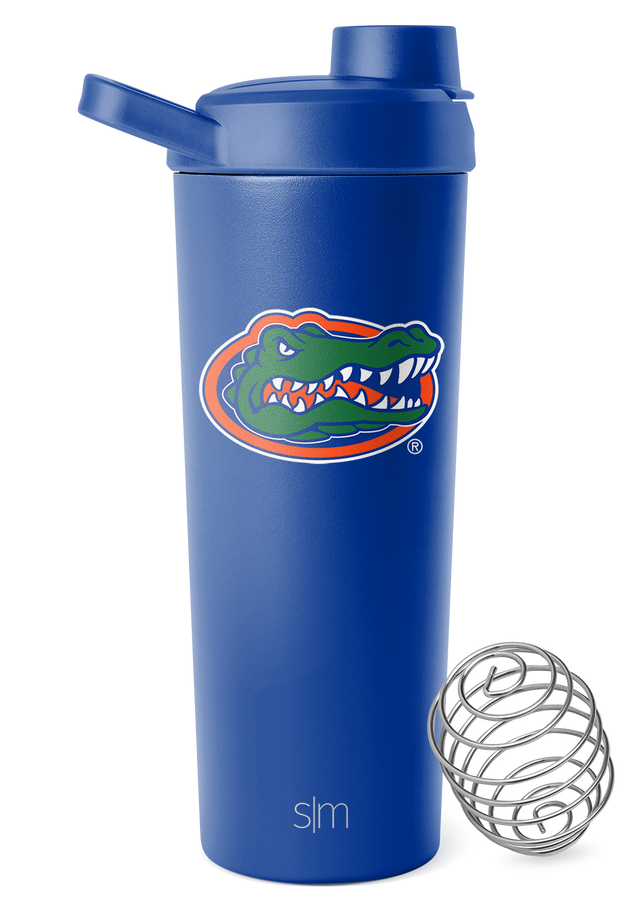 Royal blue water bottle with gator logo featuring bright orange and deep green, white accents, and silver details Royal blue water bottle with gator logo featuring bright orange and deep green, white accents, and silver details