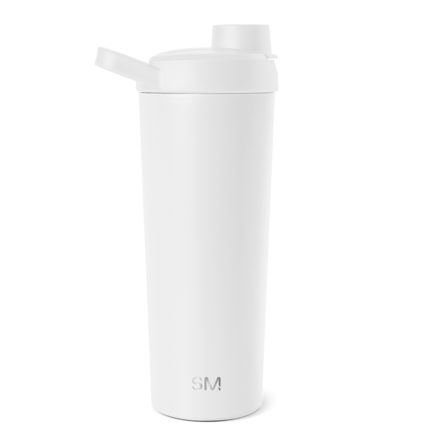 White and gray water bottle with lid and spout assembly on white background White and gray water bottle with lid and spout assembly on white background