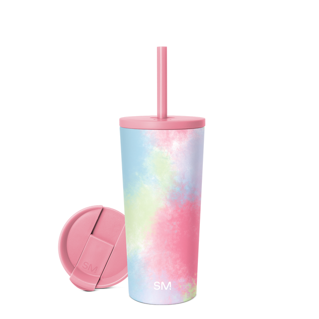 Stainless steel tumbler with watercolor gradient design featuring soft pastel colors transitioning from blue at the top to pink, yellow-green, and white tones Stainless steel tumbler with watercolor gradient design featuring soft pastel colors transitioning from blue at the top to pink, yellow-green, and white tones