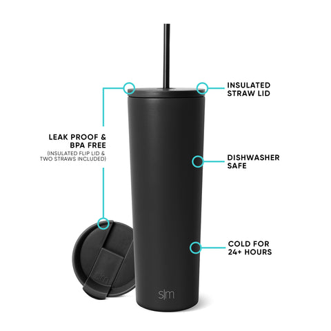Simple Modern 28oz Insulated Stainless Steel Classic Tumbler with Straw and Flip Lid - Midnight Black