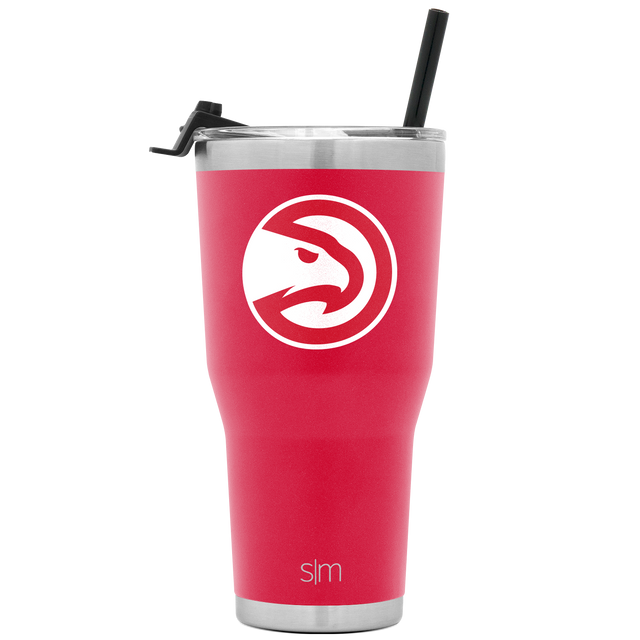 Hot pink stainless steel tumbler with white eagle logo and silver metallic rim and lid Hot pink stainless steel tumbler with white eagle logo and silver metallic rim and lid