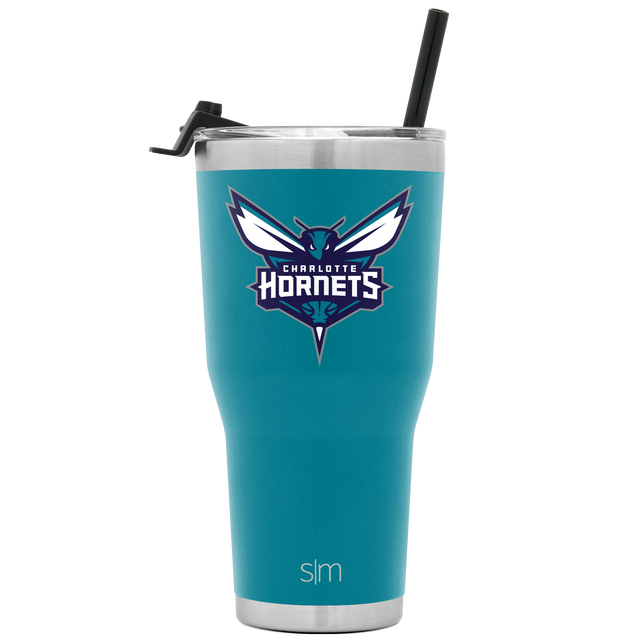 Charlotte Hornets teal tumbler with brushed stainless steel band and modern design Charlotte Hornets teal tumbler with brushed stainless steel band and modern design