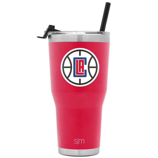 Hot pink coral tumbler with brushed stainless steel silver bands at top and bottom, matching metallic lid and straw included. Hot pink coral tumbler with brushed stainless steel silver bands at top and bottom, matching metallic lid and straw included.