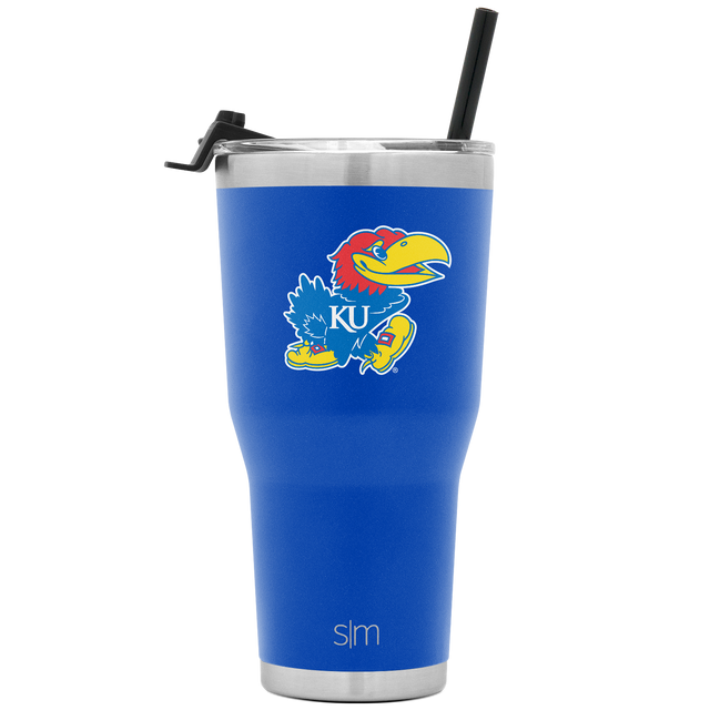 Royal blue stainless steel tumbler with silver accents on rim and base Royal blue stainless steel tumbler with silver accents on rim and base
