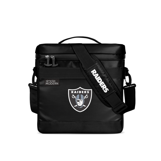 Black padded lunch bag with black hardware displayed against white background Black padded lunch bag with black hardware displayed against white background