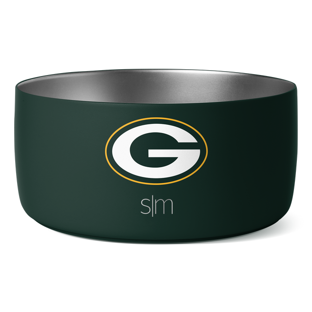 Forest green bowl with brushed silver interior and golden yellow border accent Forest green bowl with brushed silver interior and golden yellow border accent