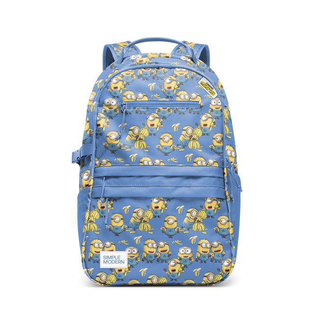 Periwinkle blue backpack with bright golden yellow and mustard yellow patterned accents Periwinkle blue backpack with bright golden yellow and mustard yellow patterned accents