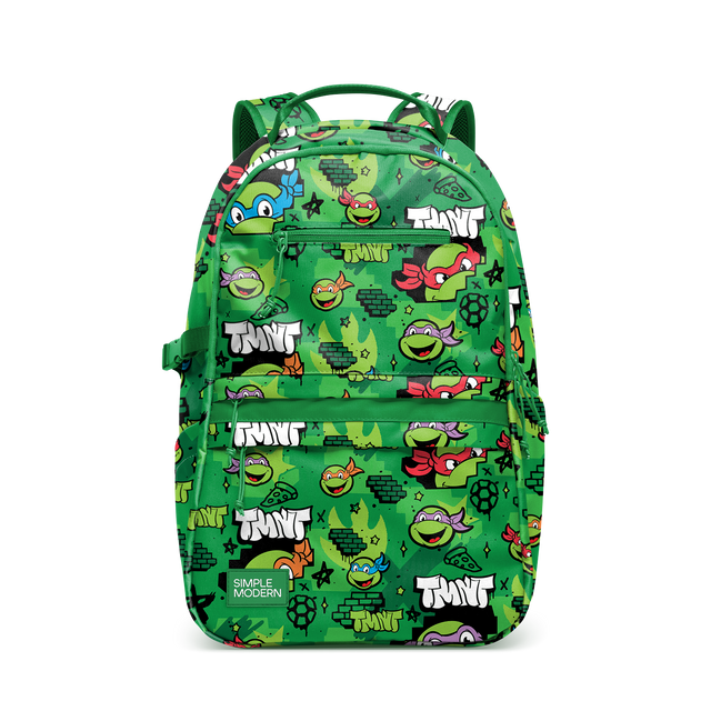 Colorful backpack with bright kelly and forest green base, accented with yellow, blue, red, orange, purple, and white stripes and details throughout Colorful backpack with bright kelly and forest green base, accented with yellow, blue, red, orange, purple, and white stripes and details throughout