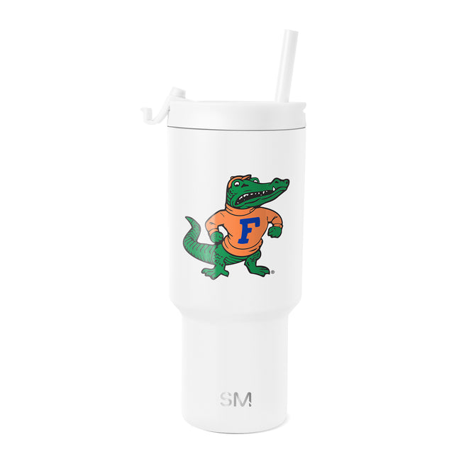 White Simple Modern insulated tumbler with secure lid and angled straw, cylindrical body tapering at base White Simple Modern insulated tumbler with secure lid and angled straw, cylindrical body tapering at base