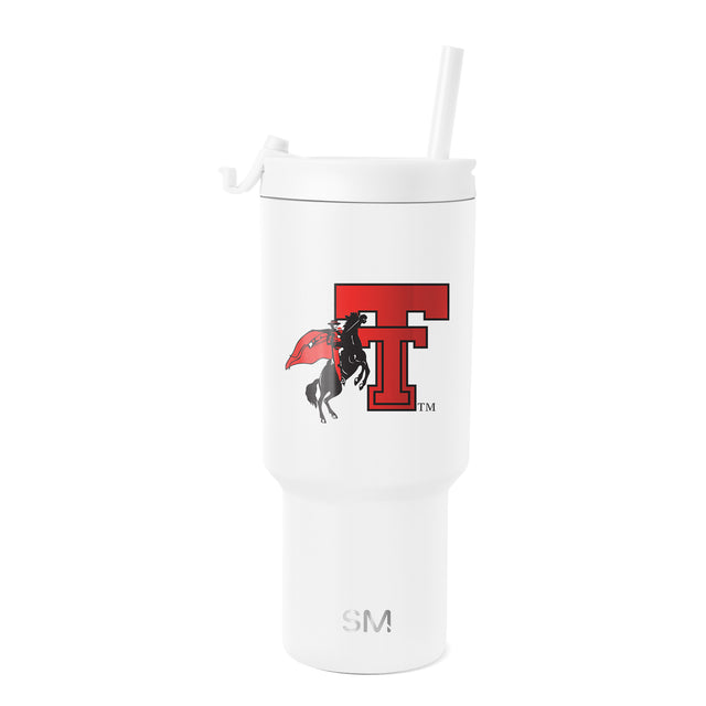 White insulated tumbler with red and black athletic logo printed on front White insulated tumbler with red and black athletic logo printed on front