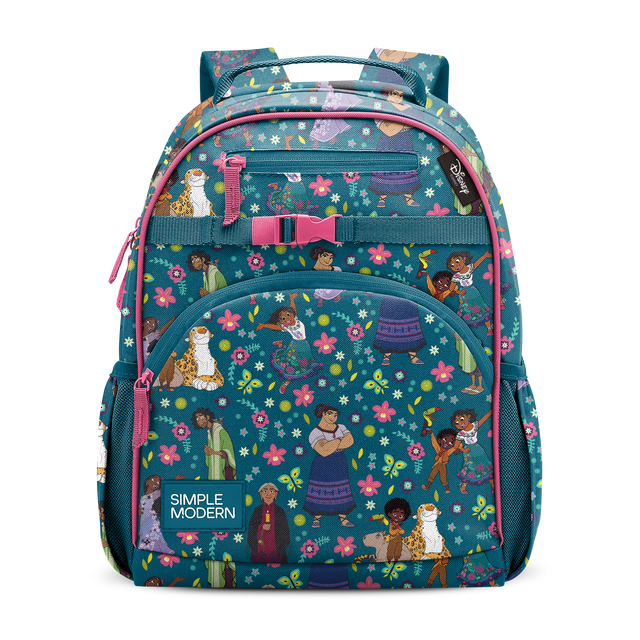 Deep teal backpack with hot pink accents on trim, zippers, and straps Deep teal backpack with hot pink accents on trim, zippers, and straps