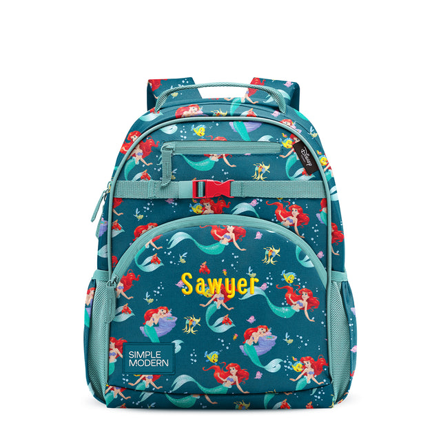 Teal children's backpack with colorful underwater design, featuring Teal children's backpack with colorful underwater design, featuring