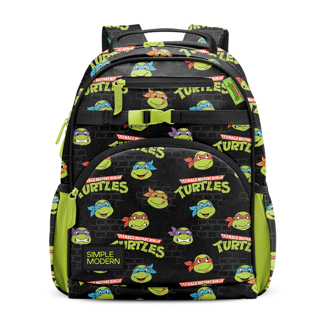Black backpack with neon green side panels and trim, featuring yellow-green Black backpack with neon green side panels and trim, featuring yellow-green