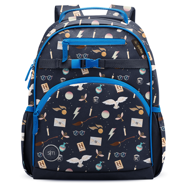 Dark navy blue backpack with vibrant blue trim and piping accents outlining pockets and handles for contrast. Dark navy blue backpack with vibrant blue trim and piping accents outlining pockets and handles for contrast.