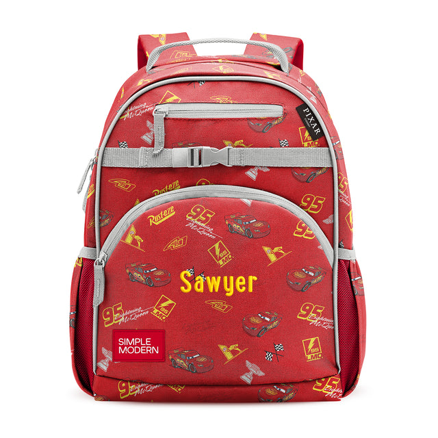 Red children's backpack with yellow and gray accents, personalized Red children's backpack with yellow and gray accents, personalized