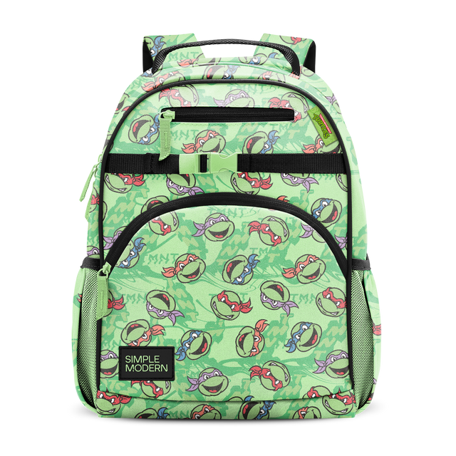 Bright neon green backpack with black character print design Bright neon green backpack with black character print design