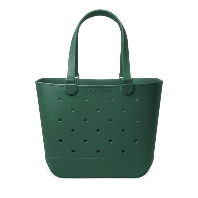 Forest green canvas tote bag displayed against white background, front view showing structured silhouette with handles Forest green canvas tote bag displayed against white background, front view showing structured silhouette with handles