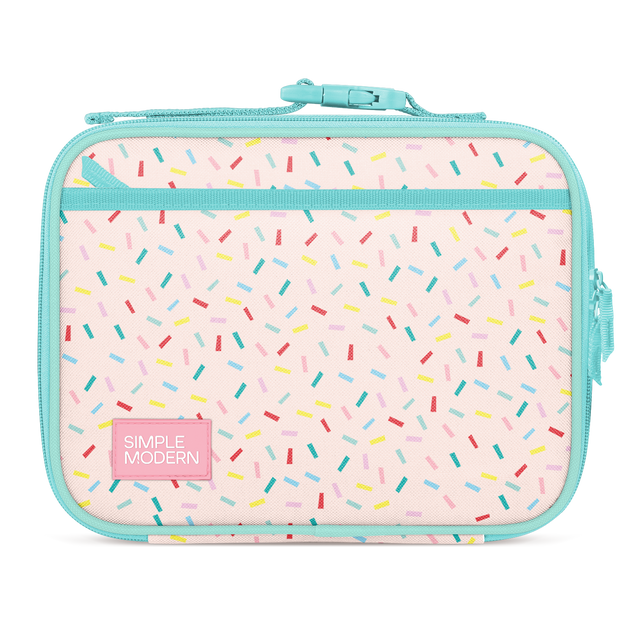 Soft turquoise framed product with pale cream base panel and colorful confetti pattern accents Soft turquoise framed product with pale cream base panel and colorful confetti pattern accents