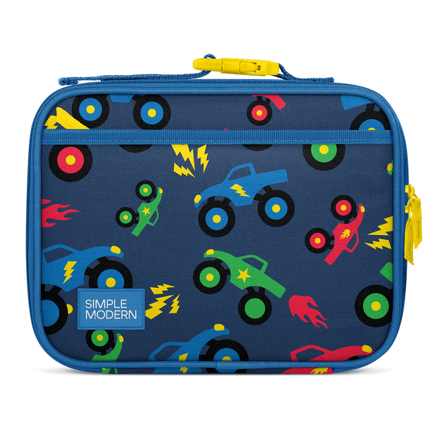 Navy and bright blue Simple Modern children's lunch bag with yellow accents, front view on white background Navy and bright blue Simple Modern children's lunch bag with yellow accents, front view on white background