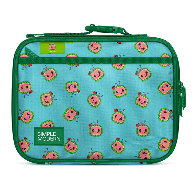 Turquoise lunch bag with forest green trim, border, and handles Turquoise lunch bag with forest green trim, border, and handles