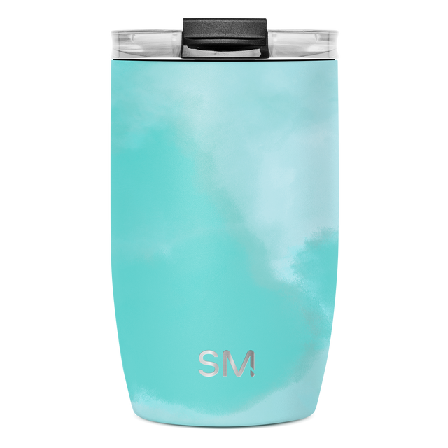 Pale turquoise tumbler with black cap and rim detail Pale turquoise tumbler with black cap and rim detail