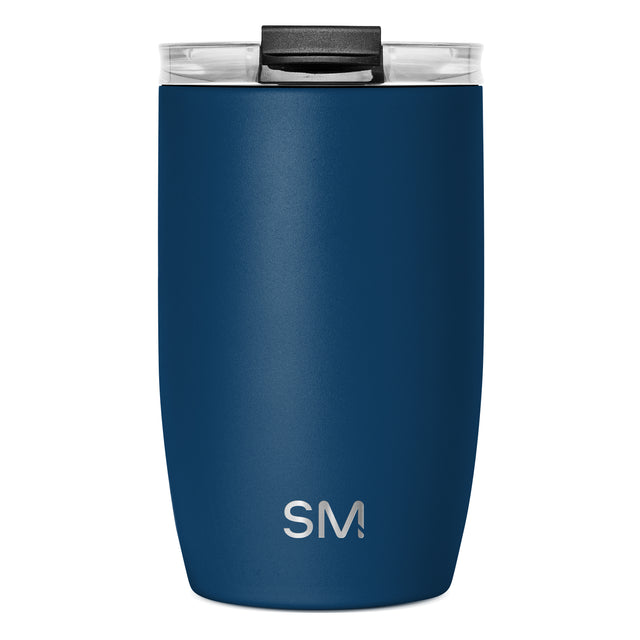 Deep teal cylindrical tumbler with clear glass rim and black accents, displayed against neutral background. Deep teal cylindrical tumbler with clear glass rim and black accents, displayed against neutral background.