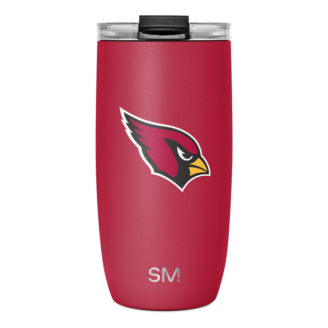 Cardinal red matte tumbler with white, charcoal gray, and black logo design accents Cardinal red matte tumbler with white, charcoal gray, and black logo design accents