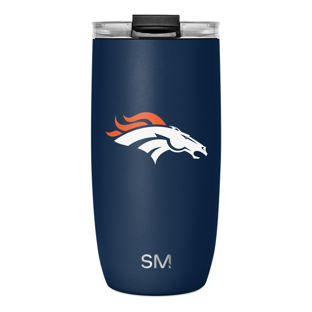Navy blue tumbler with bright orange and white logo graphic accent Navy blue tumbler with bright orange and white logo graphic accent