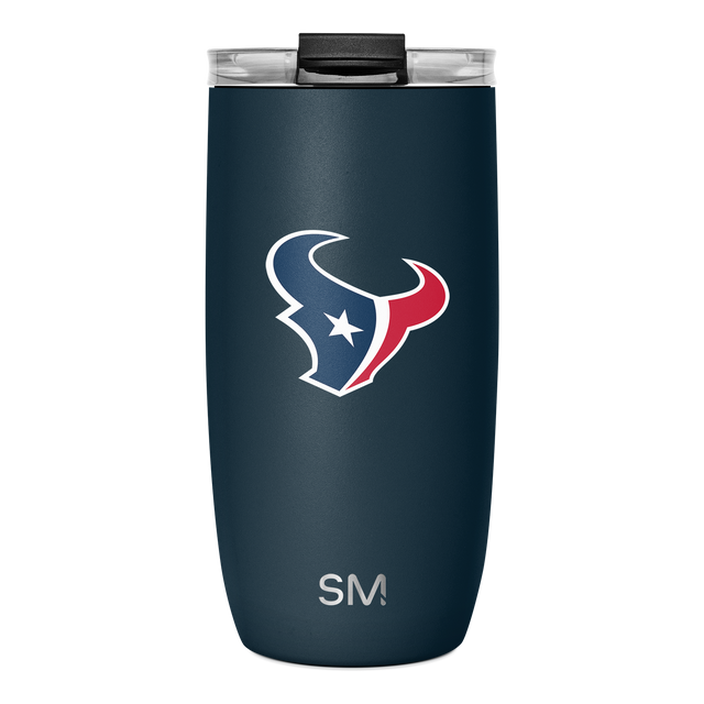 Navy blue Houston Texans tumbler with white and red logo design and SM branding at bottom, matte finish Navy blue Houston Texans tumbler with white and red logo design and SM branding at bottom, matte finish
