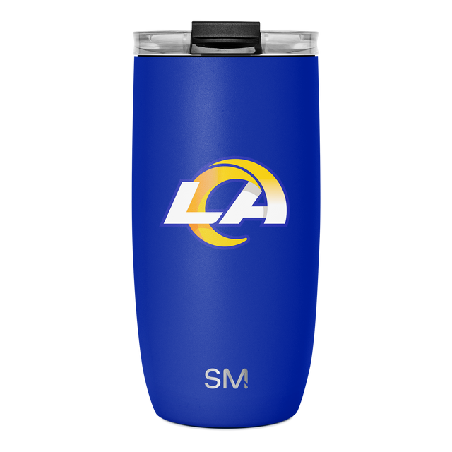 Bright royal blue tumbler with gold geometric logo and white text design Bright royal blue tumbler with gold geometric logo and white text design