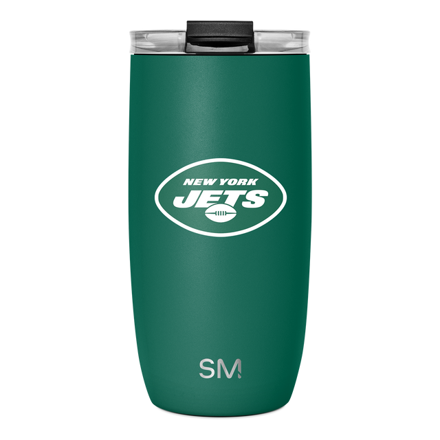 Forest green stainless steel tumbler with solid black lid and clear plastic top, featuring logo details on the lid. Forest green stainless steel tumbler with solid black lid and clear plastic top, featuring logo details on the lid.