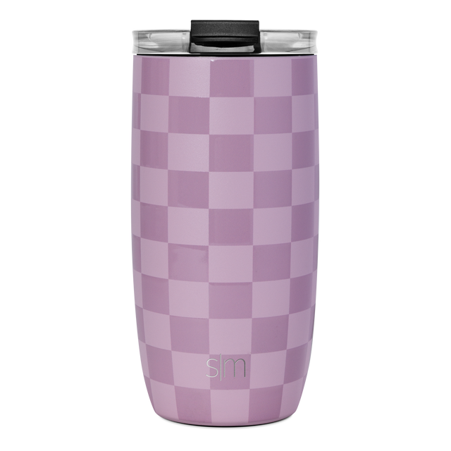 Soft mauve and light pink checkerboard patterned tumbler with alternating dusty rose and pale pink squares Soft mauve and light pink checkerboard patterned tumbler with alternating dusty rose and pale pink squares