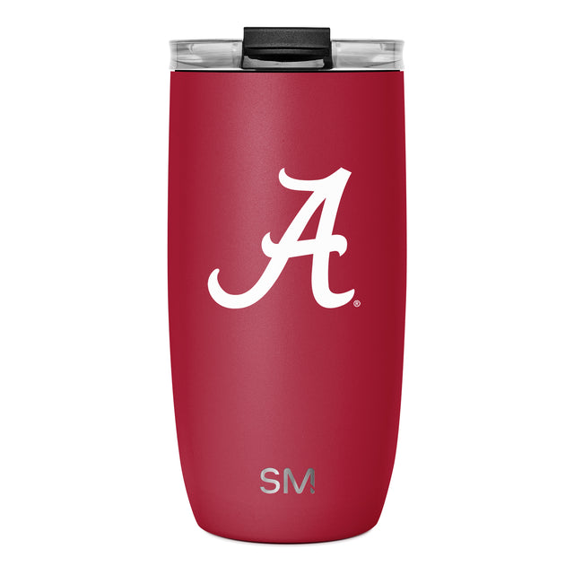 Crimson red insulated tumbler with matte finish and black flat lid on white background Crimson red insulated tumbler with matte finish and black flat lid on white background