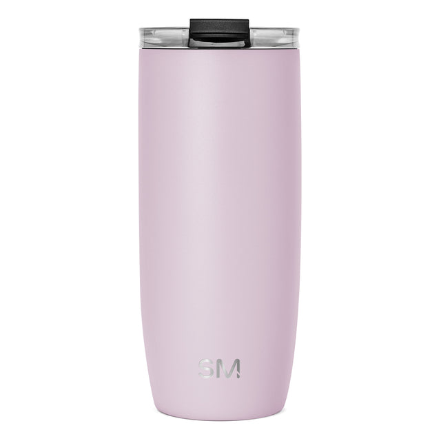 Pale lavender tumbler with gray accents and clear base, soft muted pink-toned drinkware vessel Pale lavender tumbler with gray accents and clear base, soft muted pink-toned drinkware vessel