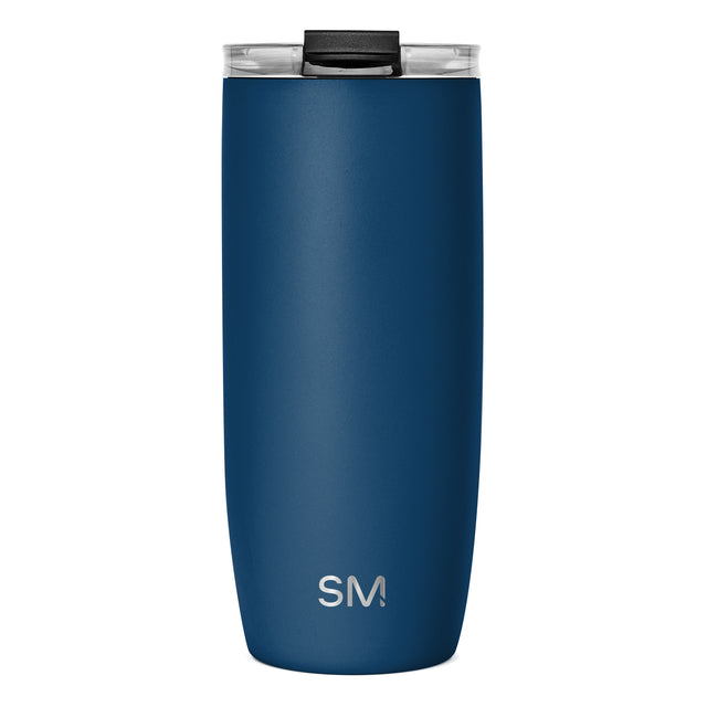 Navy blue tumbler with transparent glass rim and black matte lid Navy blue tumbler with transparent glass rim and black matte lid