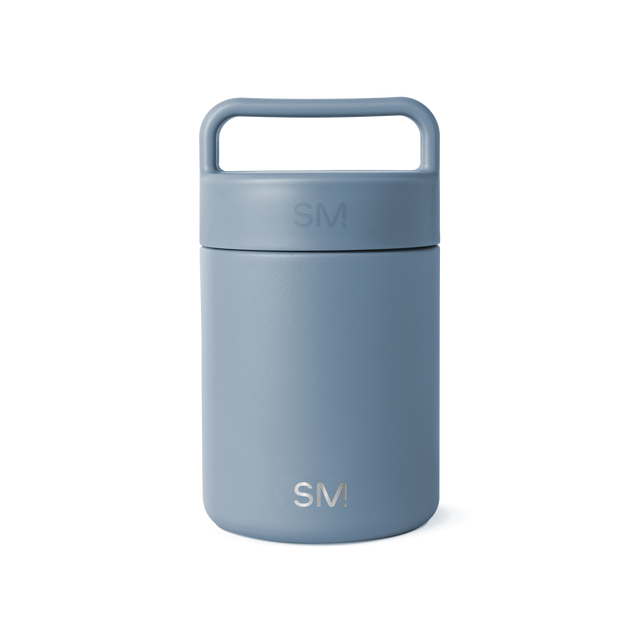 Soft blue-gray jar with handle, featuring muted sophisticated tones and subtle color depth variation from lighter handle to darker body Soft blue-gray jar with handle, featuring muted sophisticated tones and subtle color depth variation from lighter handle to darker body