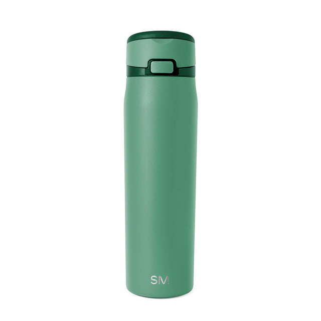 Soft sage green water bottle with forest green rim, lid, and handle accent band Soft sage green water bottle with forest green rim, lid, and handle accent band