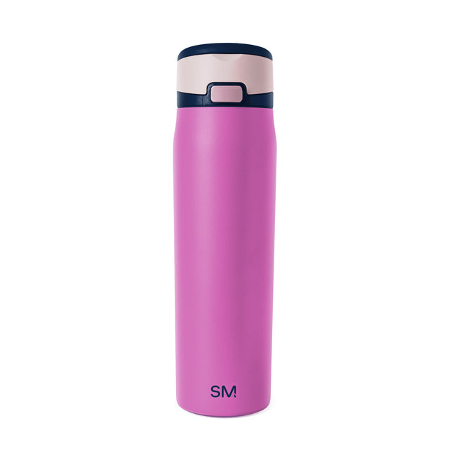 Fuchsia pink insulated tumbler with pale blush pink band and accents on upper section and rim Fuchsia pink insulated tumbler with pale blush pink band and accents on upper section and rim