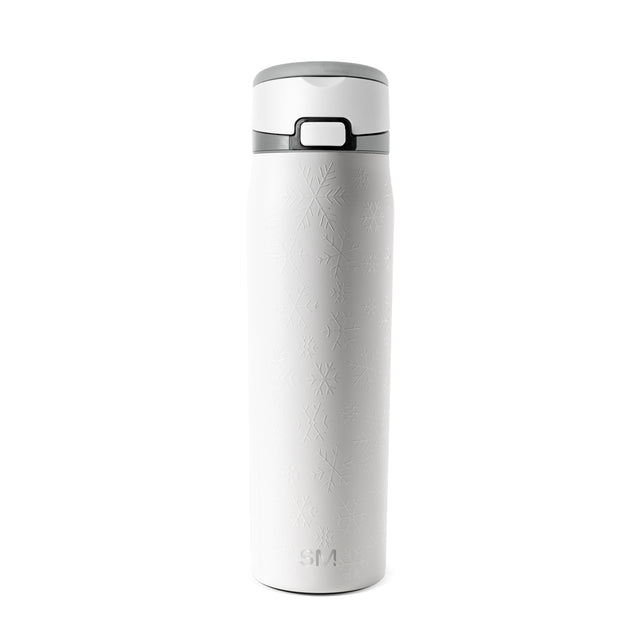 White insulated tumbler with gray lid trim and accent band on clean white background White insulated tumbler with gray lid trim and accent band on clean white background