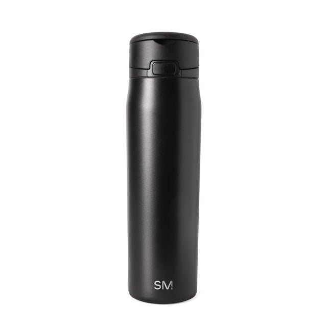 Black and charcoal bottle with white SM logo on white background Black and charcoal bottle with white SM logo on white background