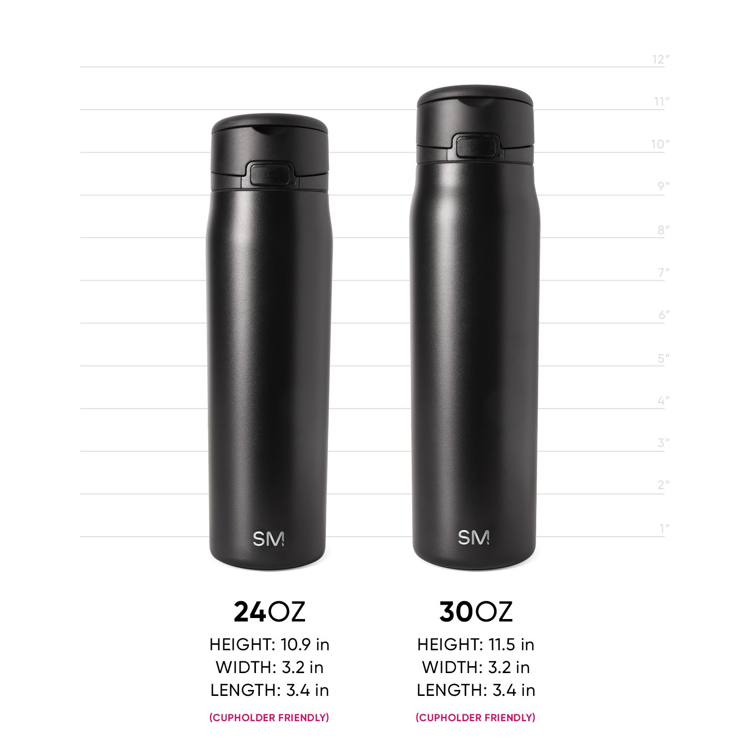 One 24oz Midnight Black Mesa Loop and one 30oz Midnight Black Mesa Loop with dimensions of each size