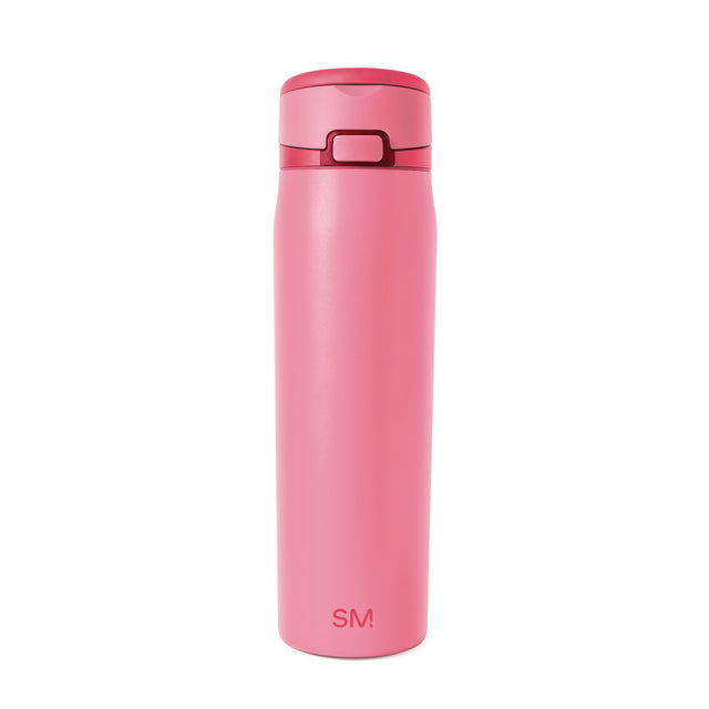 Soft pink tumbler with darker rose-colored lid and hardware for contrast, featuring functional design elements for beverage containment and portability. Soft pink tumbler with darker rose-colored lid and hardware for contrast, featuring functional design elements for beverage containment and portability.